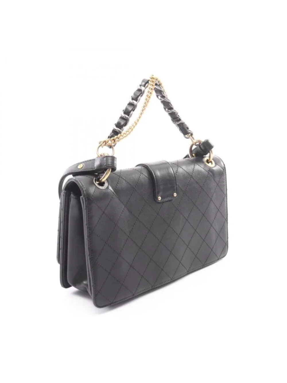 Chanel Shoulder Bag Quilted 2-Way Black Leather Chain